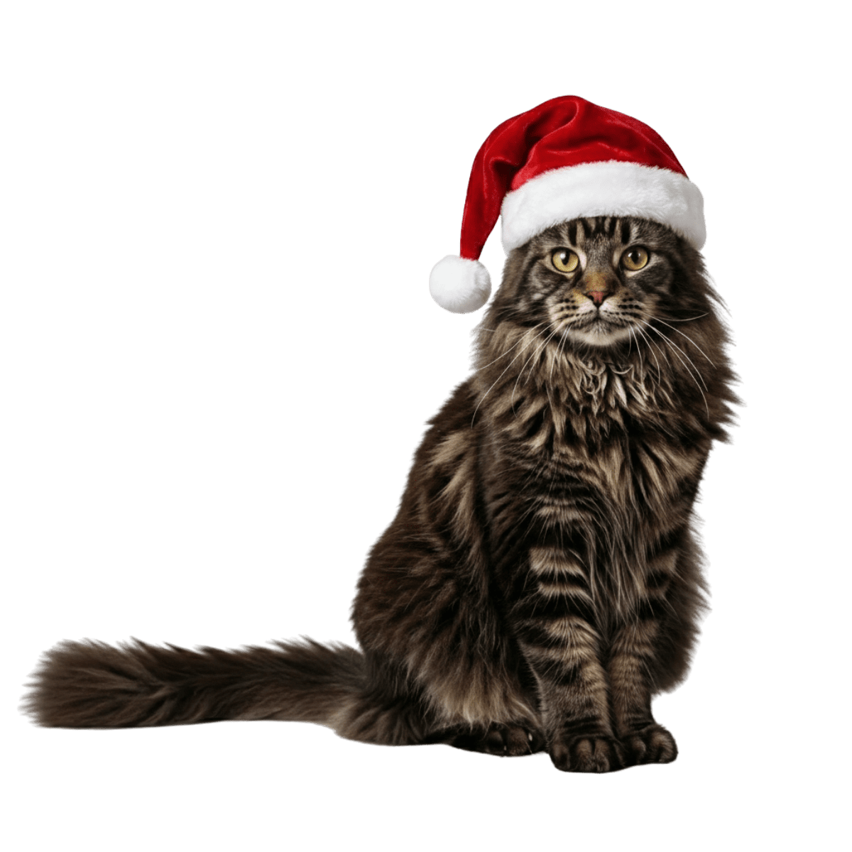 Maine Coon kat met kerstmuts